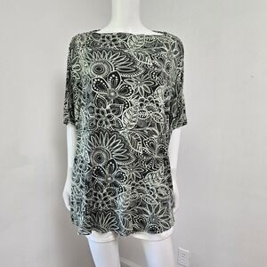 Bryn Walker M Oversized Top Art to Wear Lagenlook Dolman Sleeve Floral Tunic